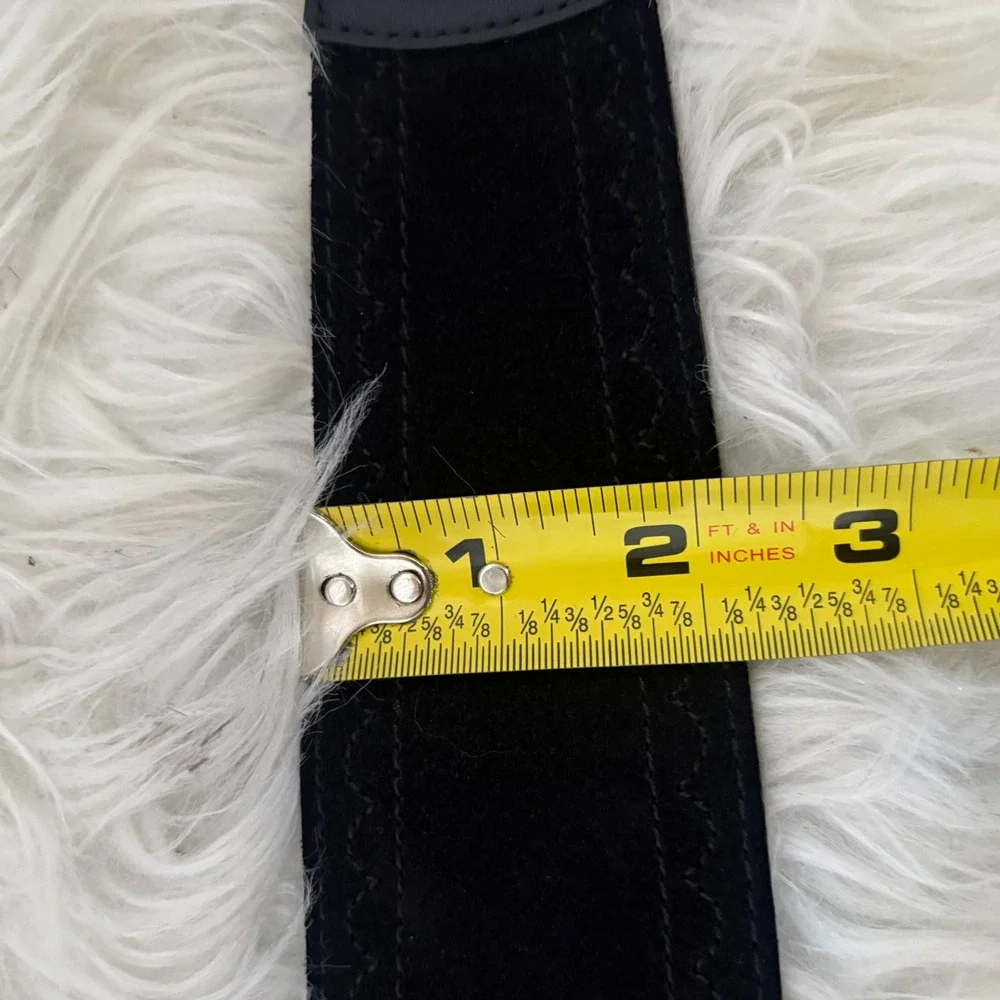 Brighton Black Leather Suede Wide Waist Belt Silver Etched Buckle B30993 Size M